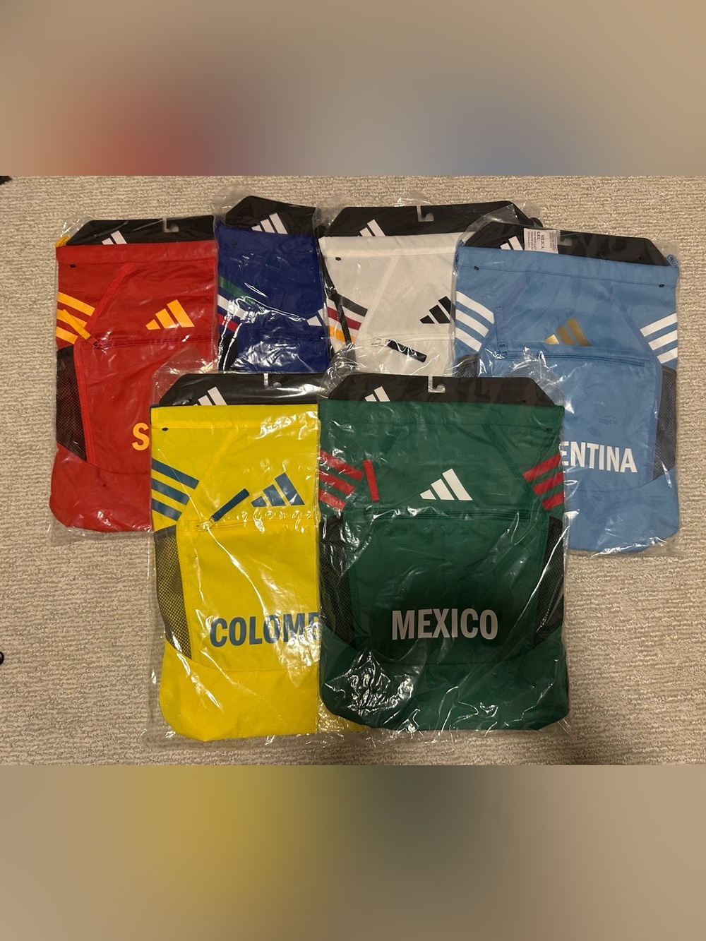 NWTS Adidas World Cup country sackpacks set of 6
